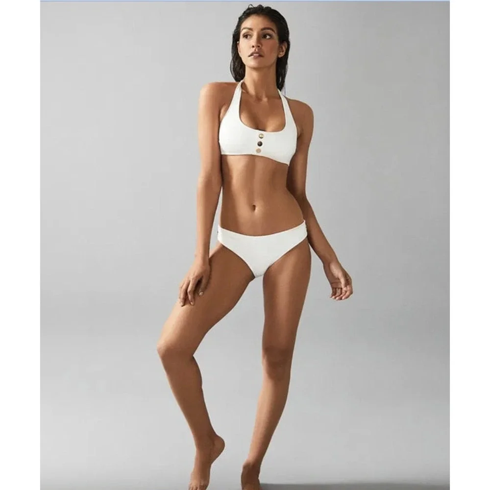 REISS Bikini Bottom Size 10 NEW White w/ Button Swim Bottoms Swimsuit Bailey